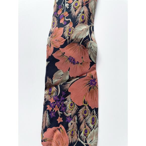 Vintage Floral and Peacock Feather Pierre Balmain Paris Silk Neck Tie - Picture 2 of 4